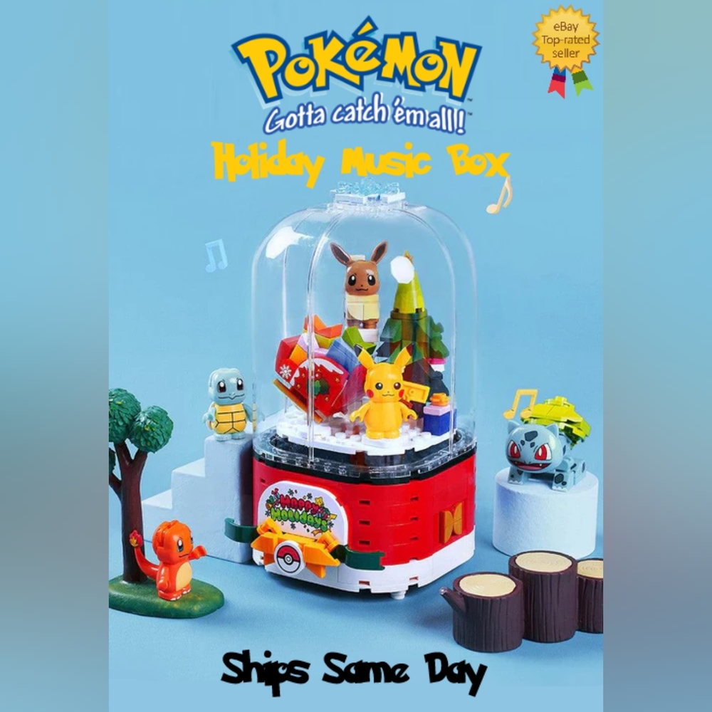 Officially Licensed Pokémon Happy Holiday Music Box Building Blocks Set -NEW&BOX